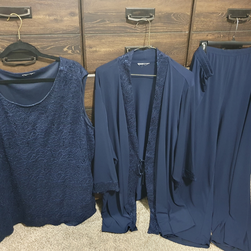 Elegant Mariner Navy Blue Three-Piece Set With Seguins